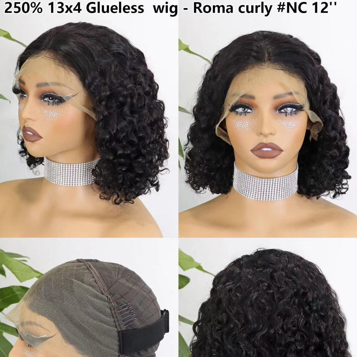 250% 13*4 Glueless Wig-roma Curly 100% human Hair Real Hair Hair