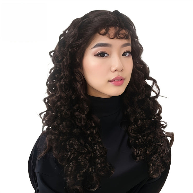 Wavy curls Hong Kong style wig long curls retro wool curls brown women's wig