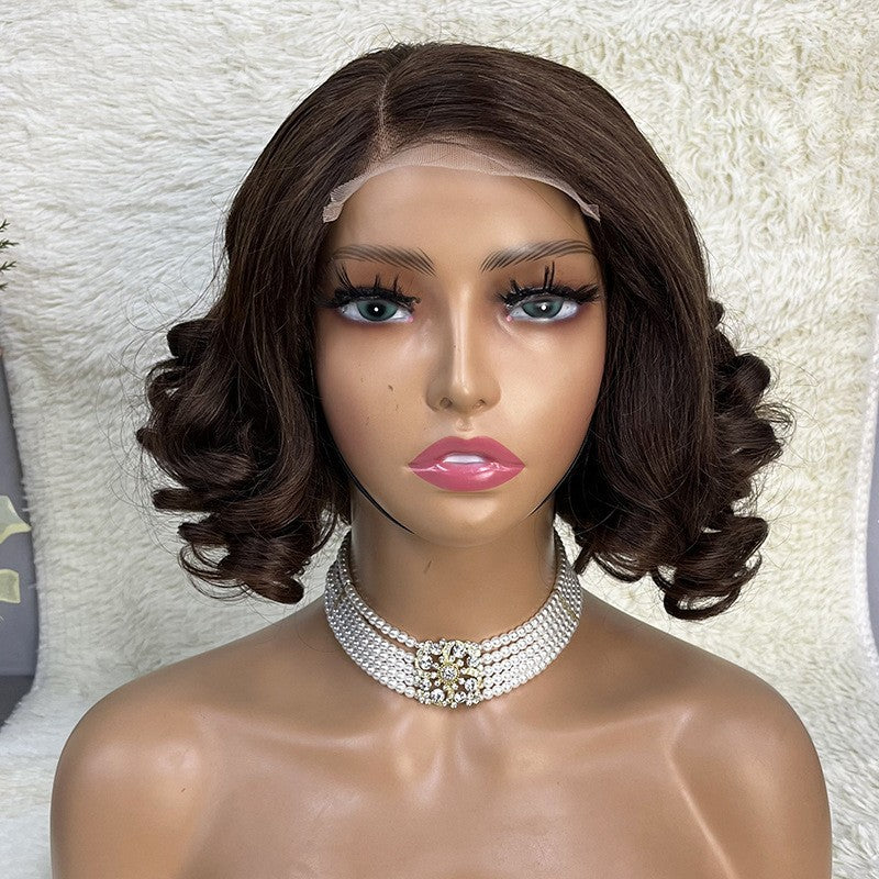 Real Hair Wig Short Curly Hair Front Lace 4*4 BOB Head Curly Hair Head Cover
