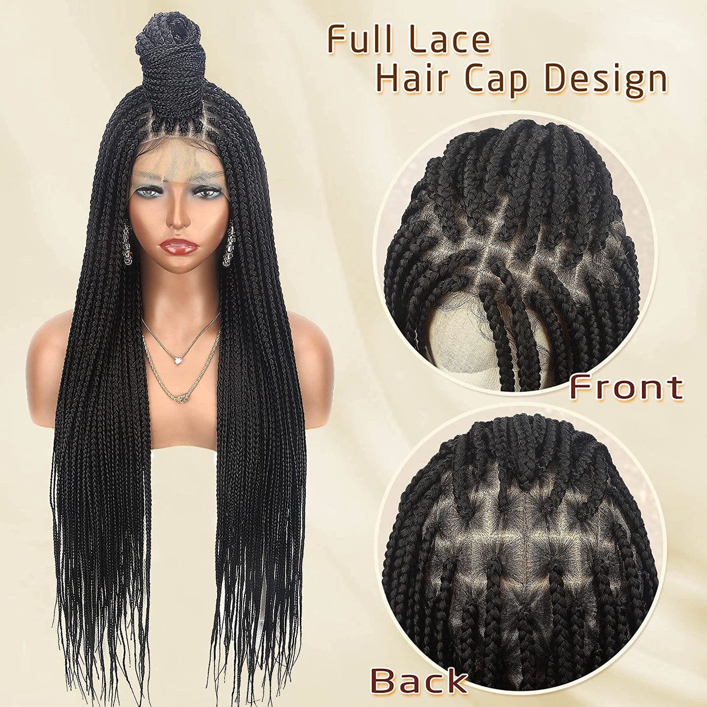 Braid Head Covers Long Straight Hair Hand Hooked Front Lace High Temperature Silk Full Head Covers