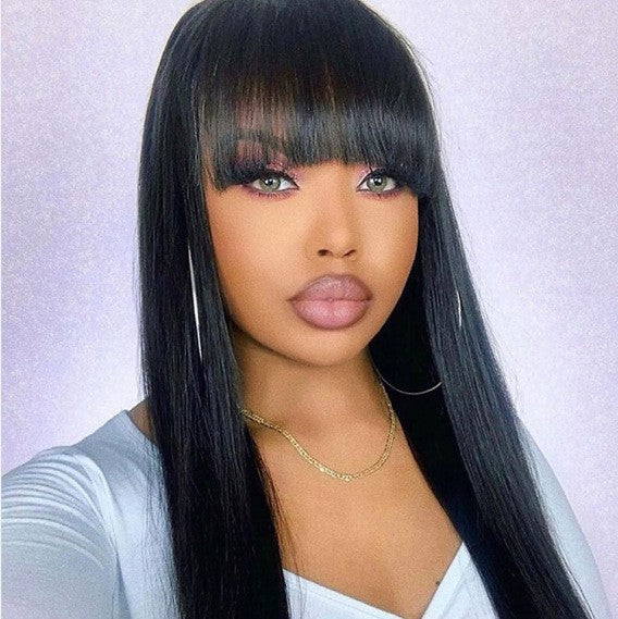 Straight Human Hair Wigs Headgear Real Human Hair