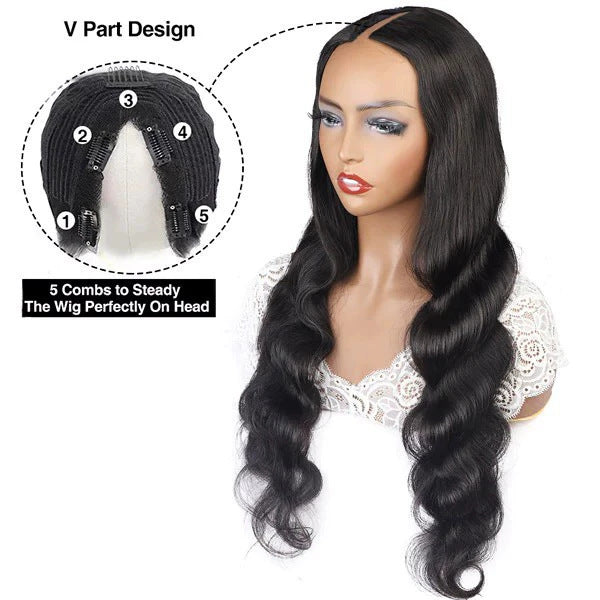 V Part Wig Body Wave Human Hair Headgear Real Hair European and American Wig Headgear V-shaped Headgear