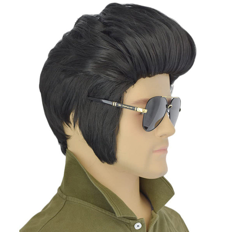 Elviswigcos Elvis rock wig export foreign trade men's black Halloween Christmas party wig