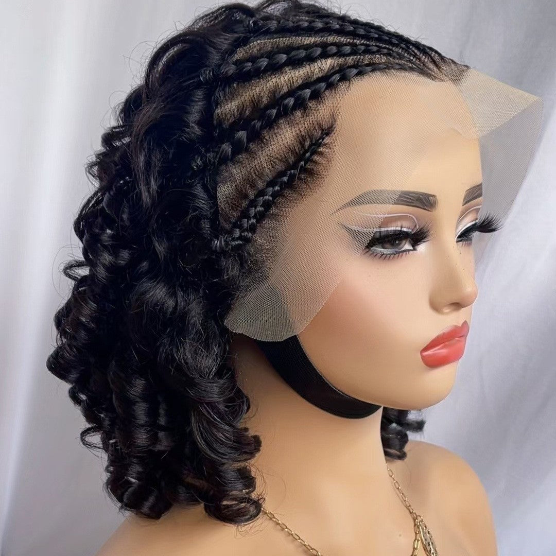 Lace Full Real Hair Female Wig Head Covering 13X4 Front Lace Pigtails Roman Volume Short Section Curly