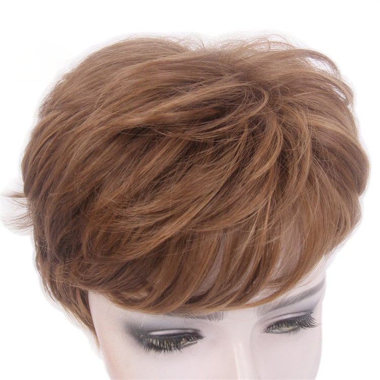 Mom's high-end wig pixie wig, brown Kanikaron short curly wig