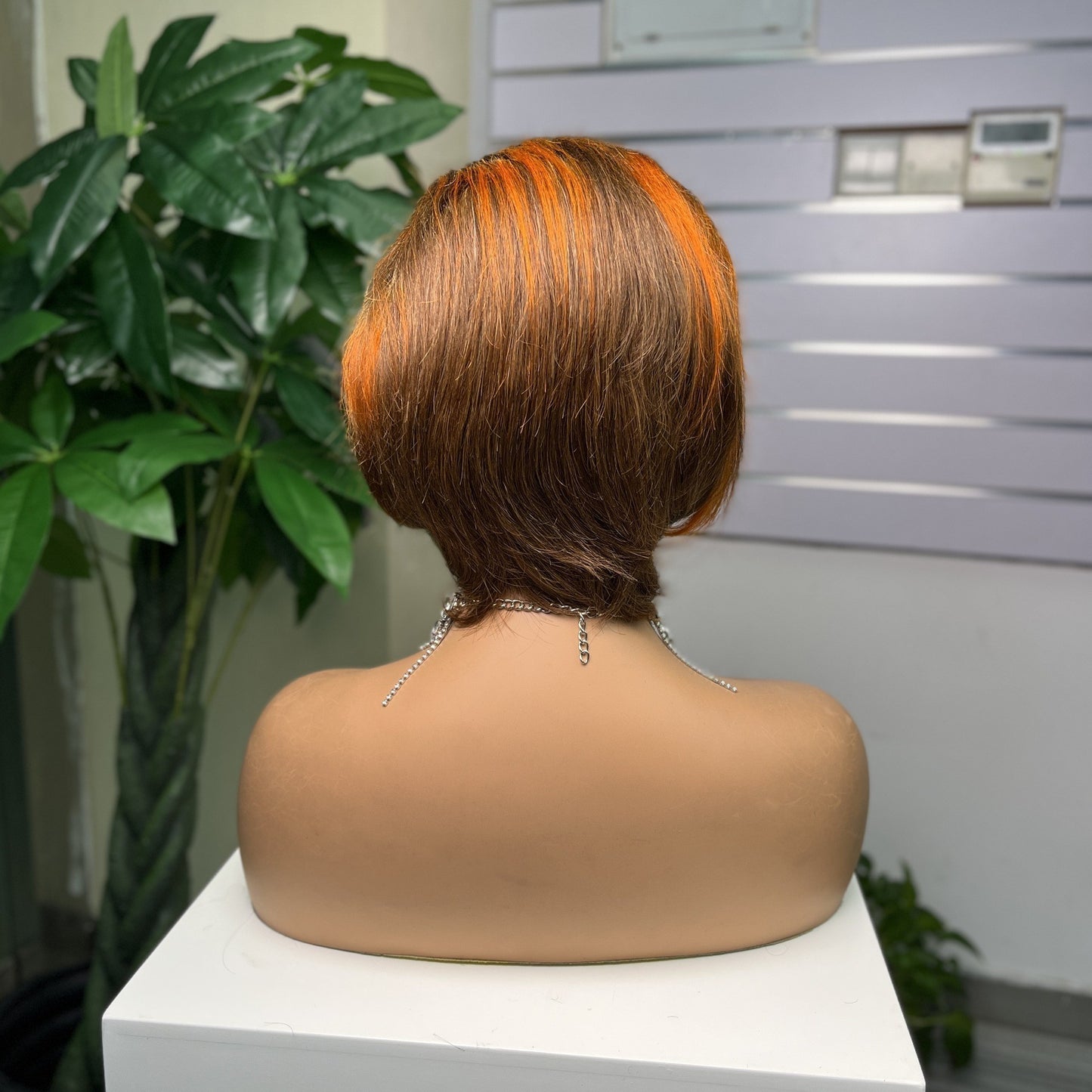 Wig Women Medium Long Parted Korean Style Without Bangs 13x4 Front Human Hair Brown Orange