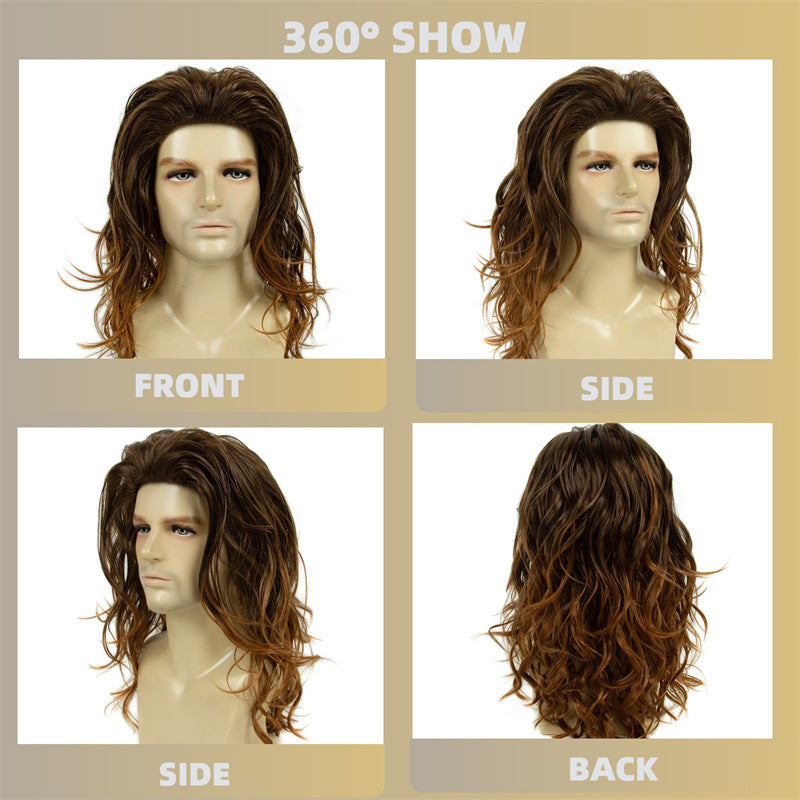 New Halloween Wig Retro Rock Gray Gradient Men's Long Wig