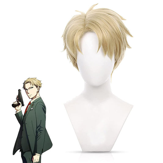 Peluca Loid Spy Play House Lloyd Folger, peluca corta amarilla dorada para hombre con el lado del anochecer.