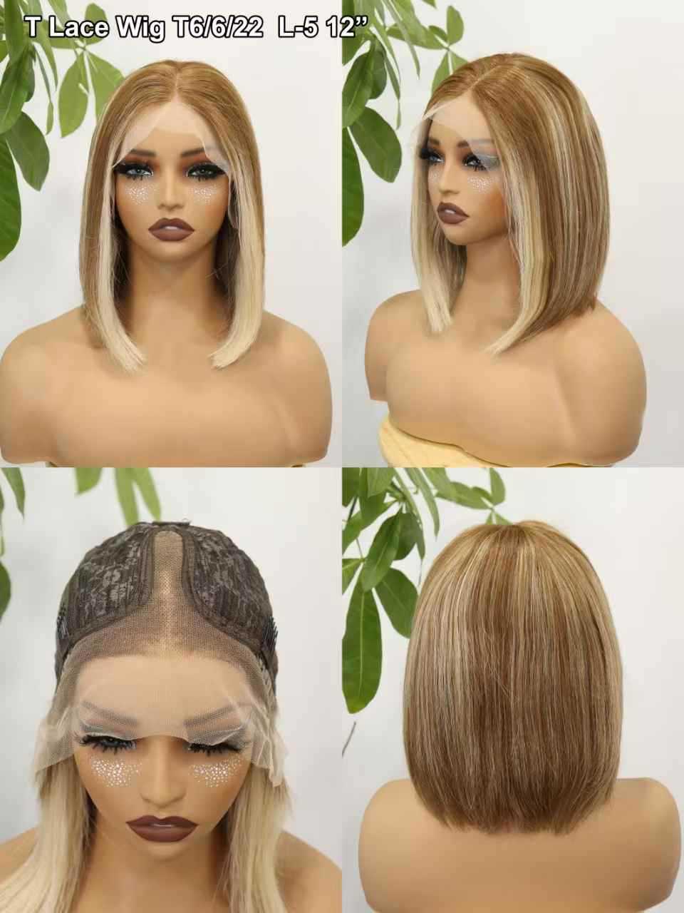 T Lace Front Human Hair Wig Blonde bob Wigs Gradient Real Hair Wigs