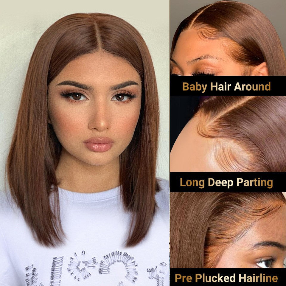 In the Middle Parted Wig Head Covering Human Hair Wigs Bobo Front Lace Real Hair Wig