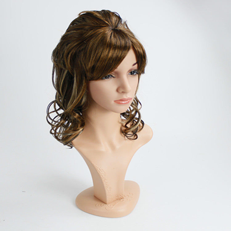 High-temperature long curly hair with side-swept bangs, synthetic fiber wigs and hairpieces