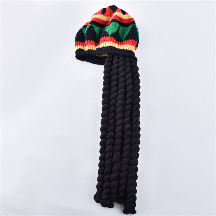 Rastawigbraidedhat Jamaican African polyester dirty braid wig with knitted hat foreign trade hot men