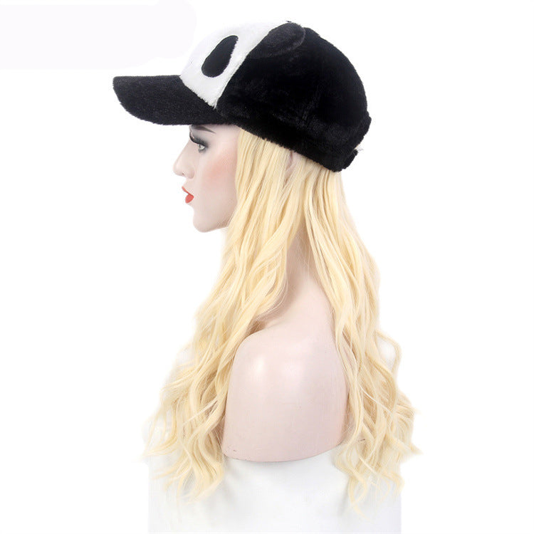 Export European & American Style Winter Women's Hat & Wig Set Long Curly 613 Blonde Wig Hat Set