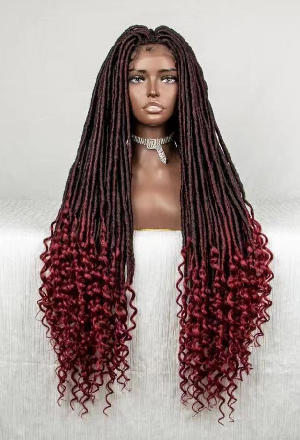 Dirty Braids Braids Gradient Color Hair Wigs Free Parting 38 Inches Lace Headgear Wigs
