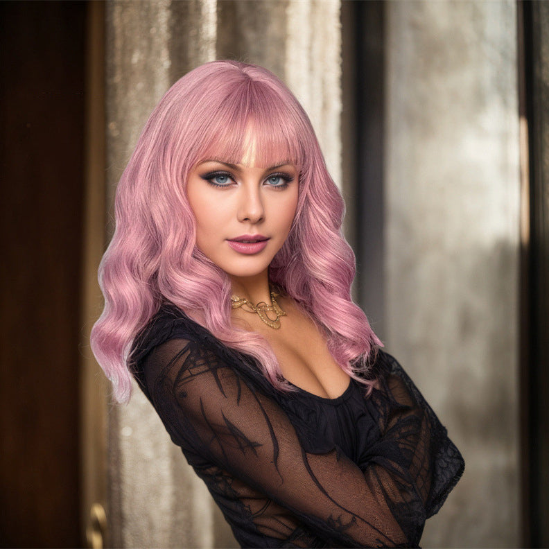 Hot Sell Wig pink Water Wave Pattern Shoulder Length bob Hair