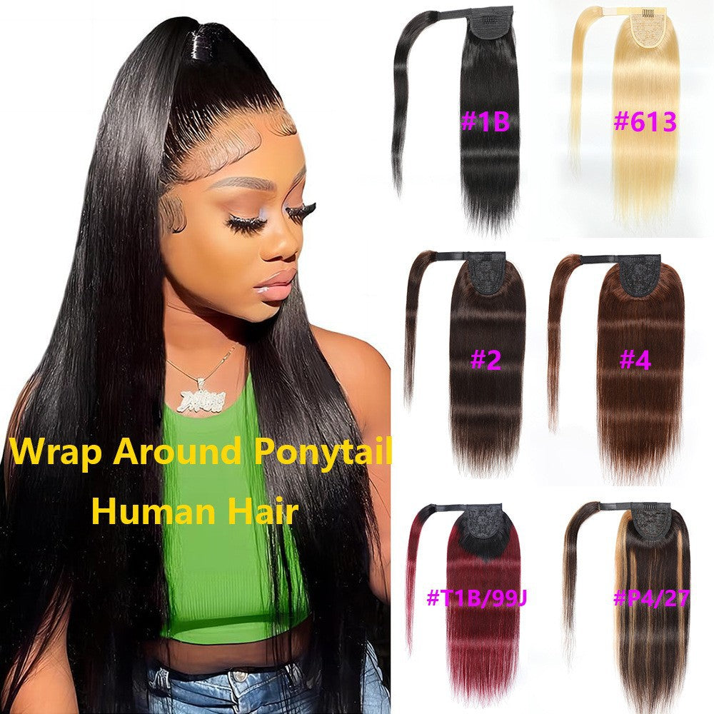 HUMAN HAIR Real Hair Wig velcro Ponytail WRAP PONYTAIL