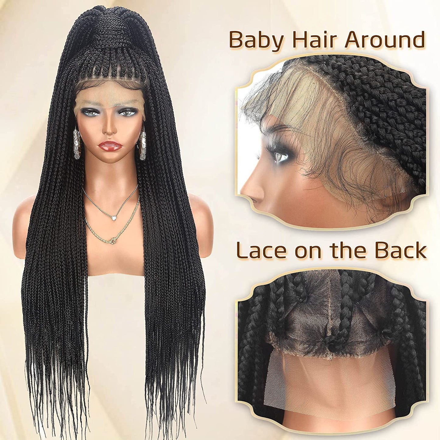 Braid Head Covers Long Straight Hair Hand Hooked Front Lace High Temperature Silk Full Head Covers