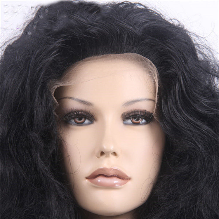 Extra-Long Fine Waves Voluminous High-Simulation African Black Swiss Front Lace High-Temperature Silk 1-Meter Long Curly Wig Cap