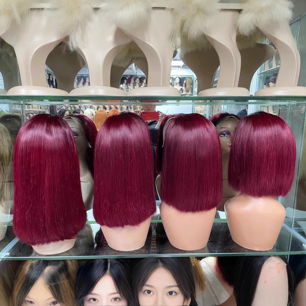 13x4 Frontal Lace Wig Wine #99Jcolor bob Wig 100% Human Hair