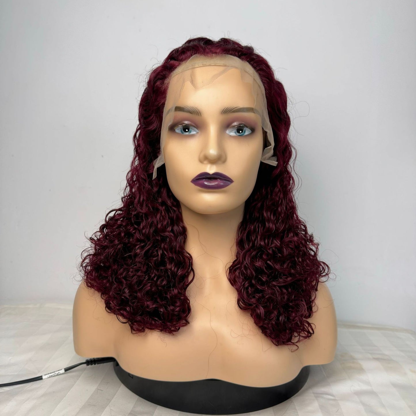 13*4 Real Hair Head Covering Front Lace Burgundy Color 12A Pixie Curl Wigs