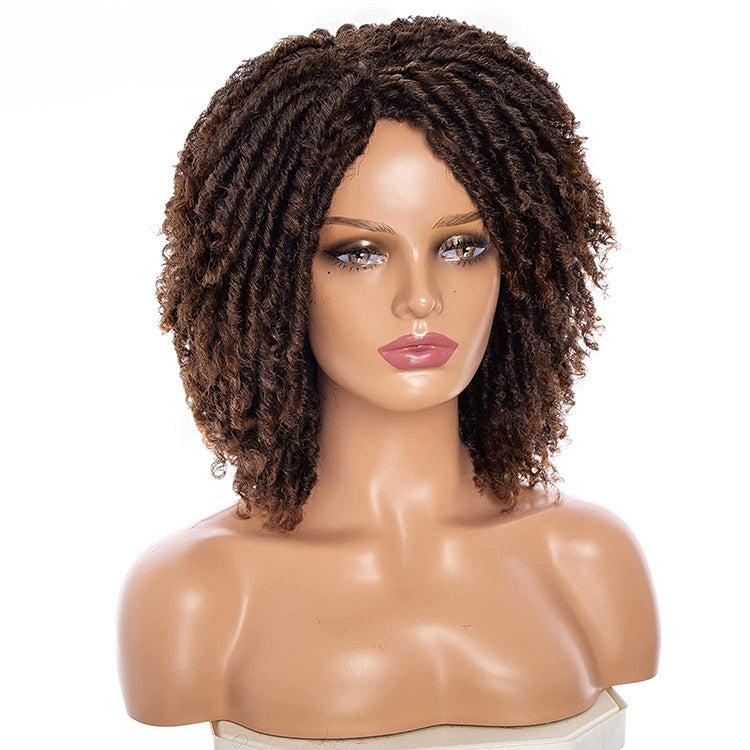 European and American dirty braid wig new arrival Amazon afro export foreign trade brown with bangs short curly wig