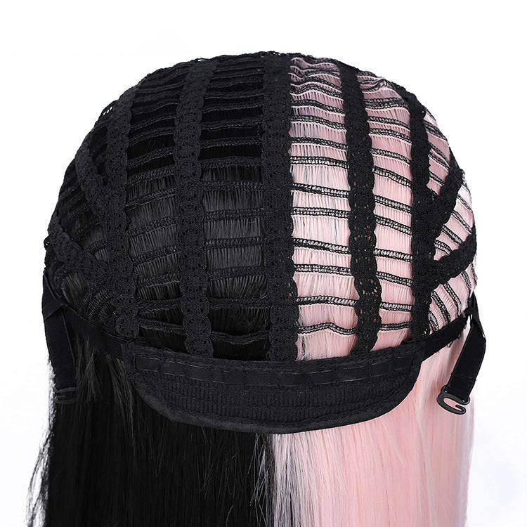 melaniemartinezwig cross-border hit TikTok wig half pink and half black high temperature silk wig set