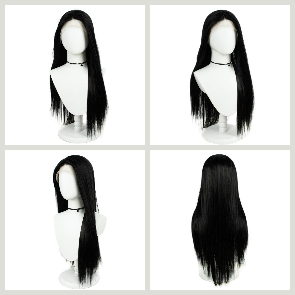 13*3 Large Area HD Forehead Lace Hand-woven Black Chemical Fiber Long Straight Wig
