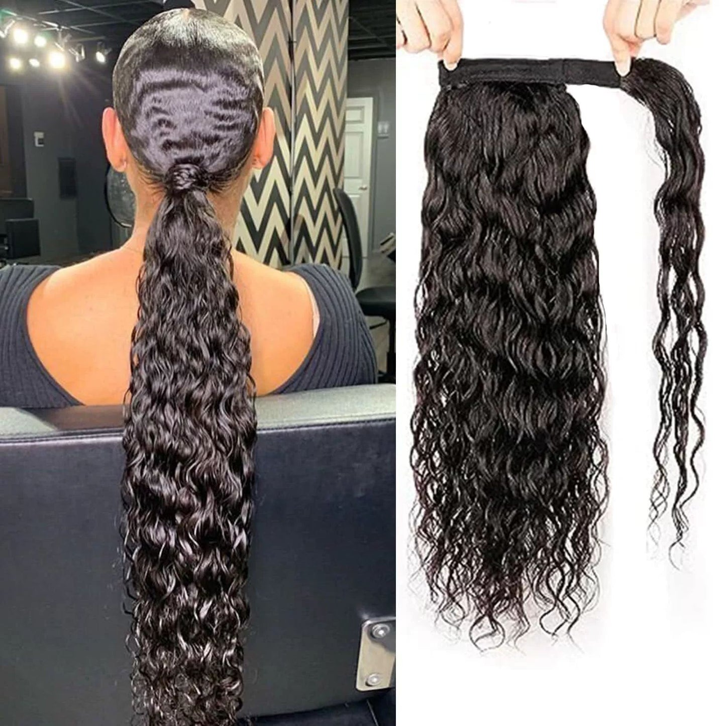 Real Hair velcro Natural Color Real Hair Ponytail Ponytail Hair Wigs pony Tai