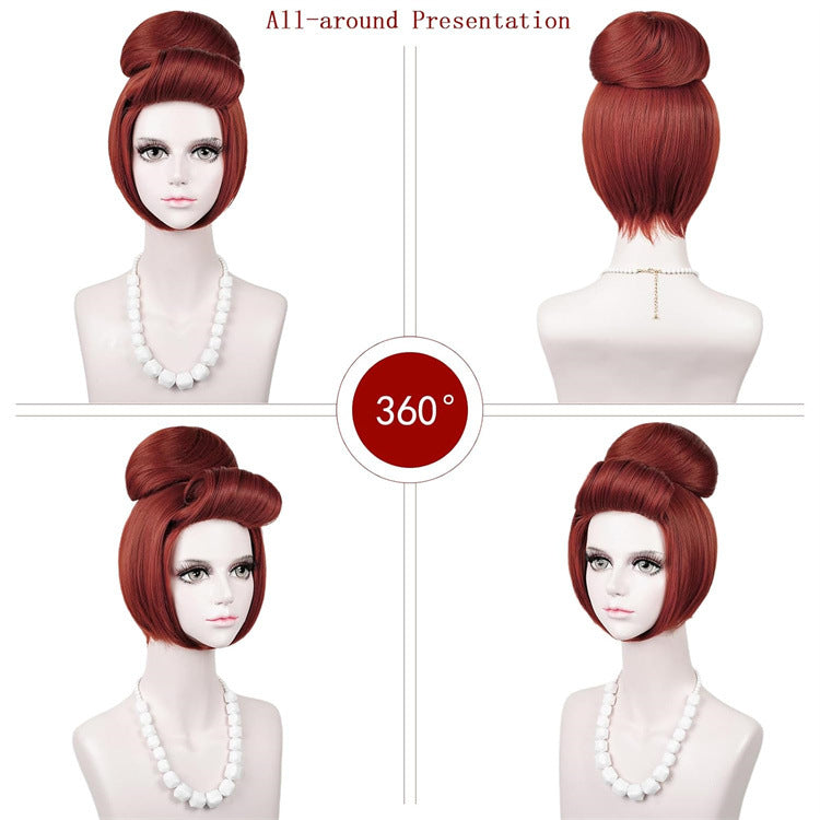50s Retro Red Top Hat Halloween High Temperature Wire Festival Cos Hair Package 60s Wig