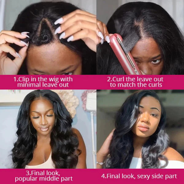 V Part Wig Body Wave Human Hair Headgear Real Hair European and American Wig Headgear V-shaped Headgear