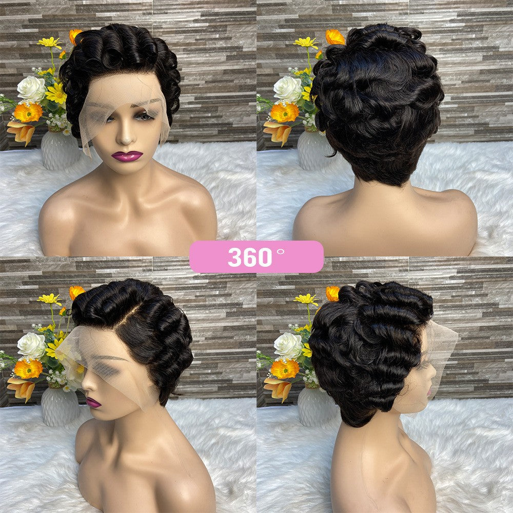 Short Curly Hair Head Covering Pixie Cut Wig 13*4lace 100%human Hair