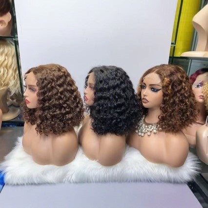 4x4 lace bob wig water wave 14inch 250% 12A human hair