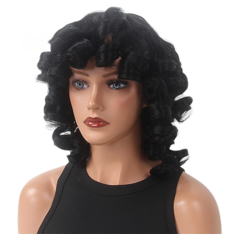 Export Trade: African Women's Black Short Curly Wig with Partable Bangs and Detachable Hairpiece
