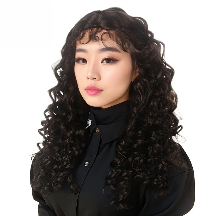 Wavy curls Hong Kong style wig long curls retro wool curls brown women's wig