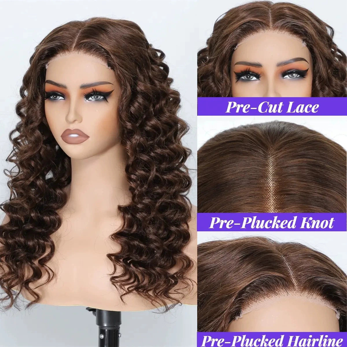 13x4 Pre-cut Lace Front Human Hair Curly Half Lace Head Cover Real Hair