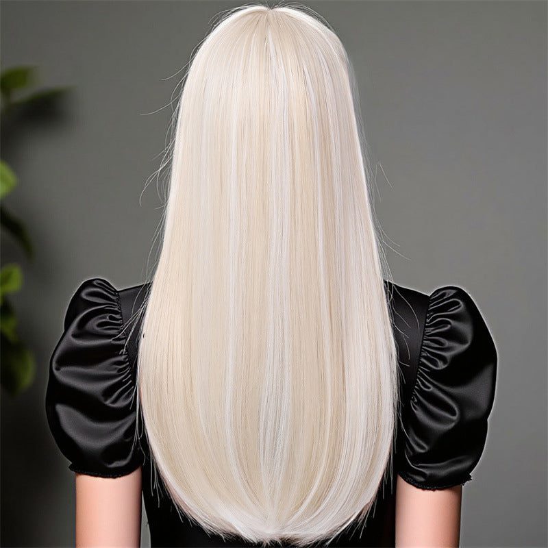 White wig with straight bangs thick hair easy to manage