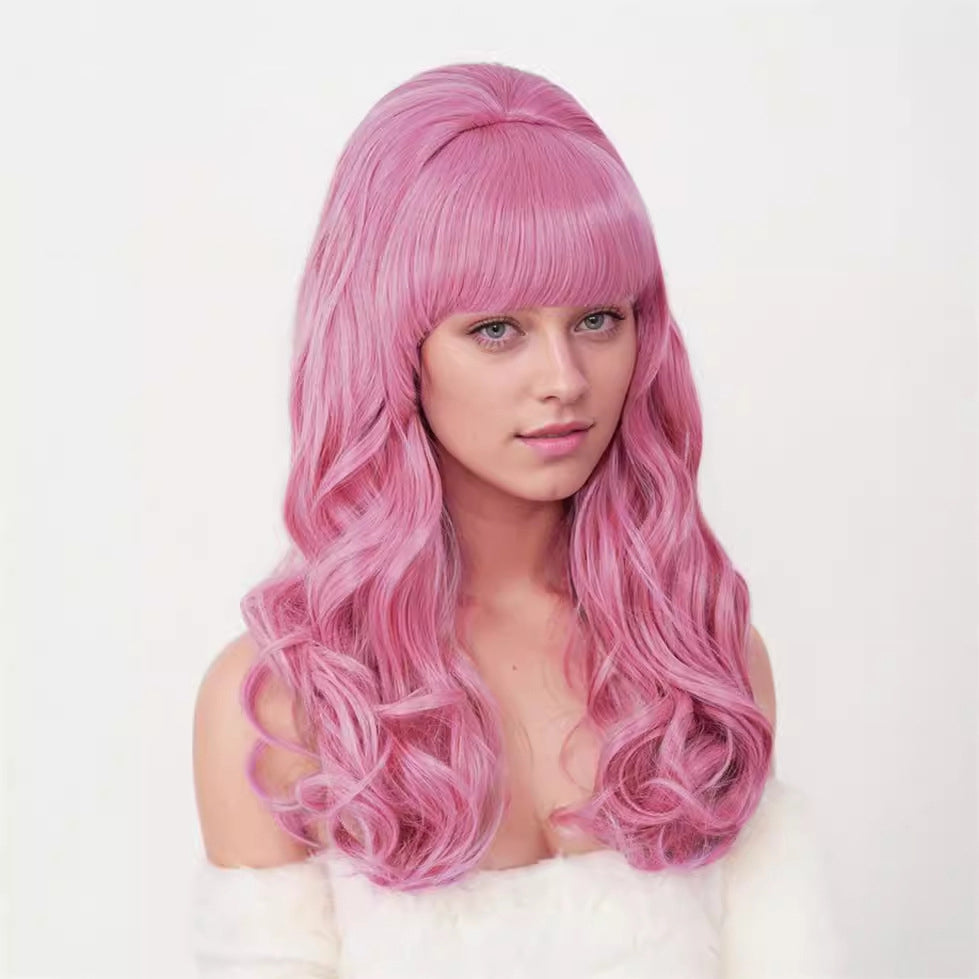 cos party wig rose net pink top hat cross-border festival long curly hair set Christmas high temperature wire headpiece