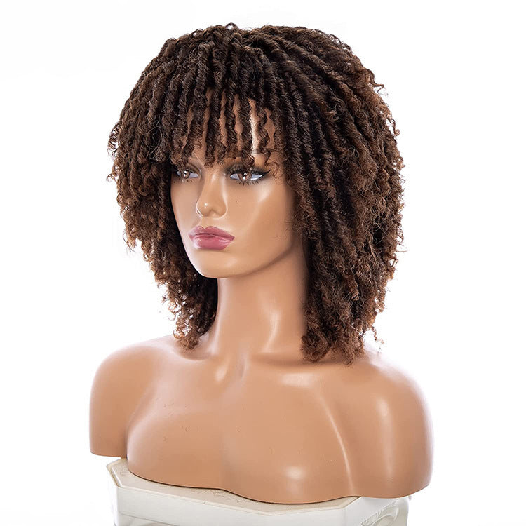 European and American dirty braid wig new arrival Amazon afro export foreign trade brown with bangs short curly wig