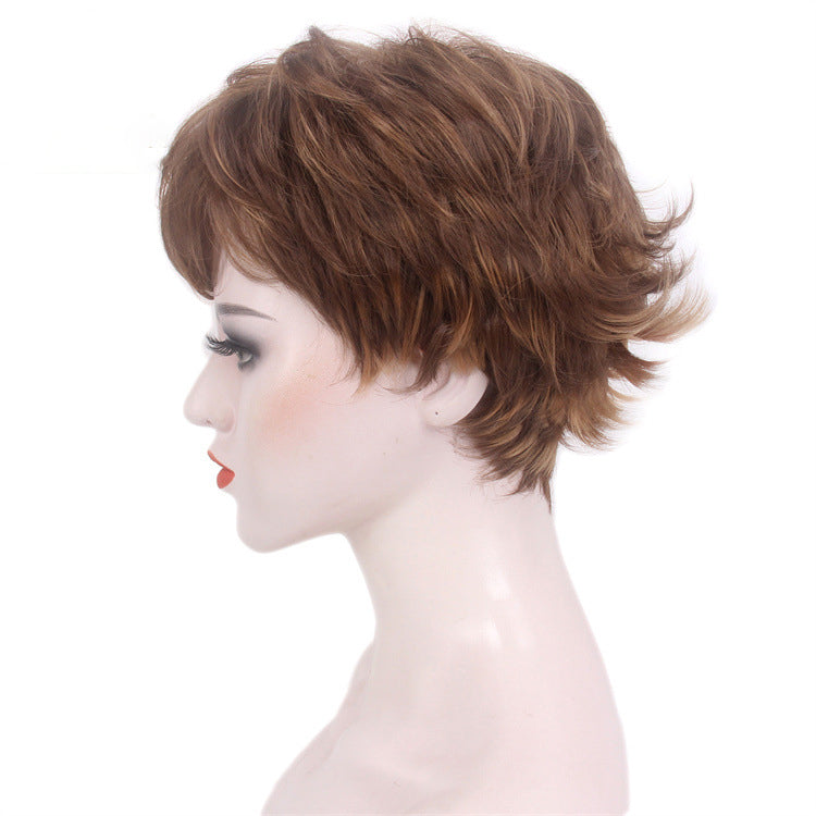 Mom's high-end wig pixie wig, brown Kanikaron short curly wig