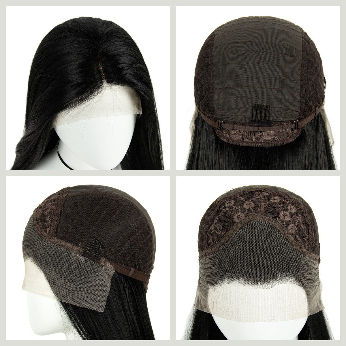 13*3 Large Area HD Forehead Lace Hand-woven Black Chemical Fiber Long Straight Wig