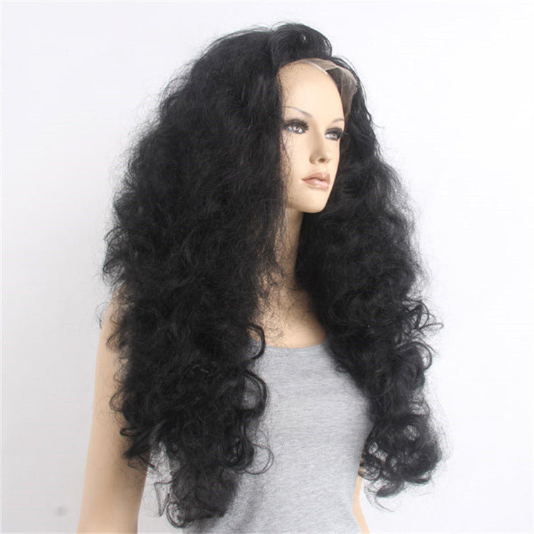 Extra-Long Fine Waves Voluminous High-Simulation African Black Swiss Front Lace High-Temperature Silk 1-Meter Long Curly Wig Cap