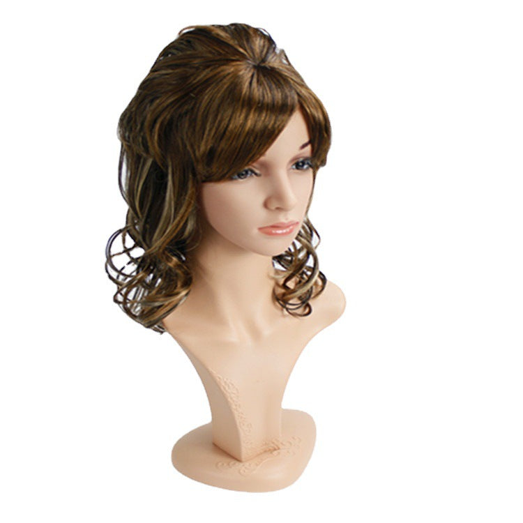 High-temperature long curly hair with side-swept bangs, synthetic fiber wigs and hairpieces