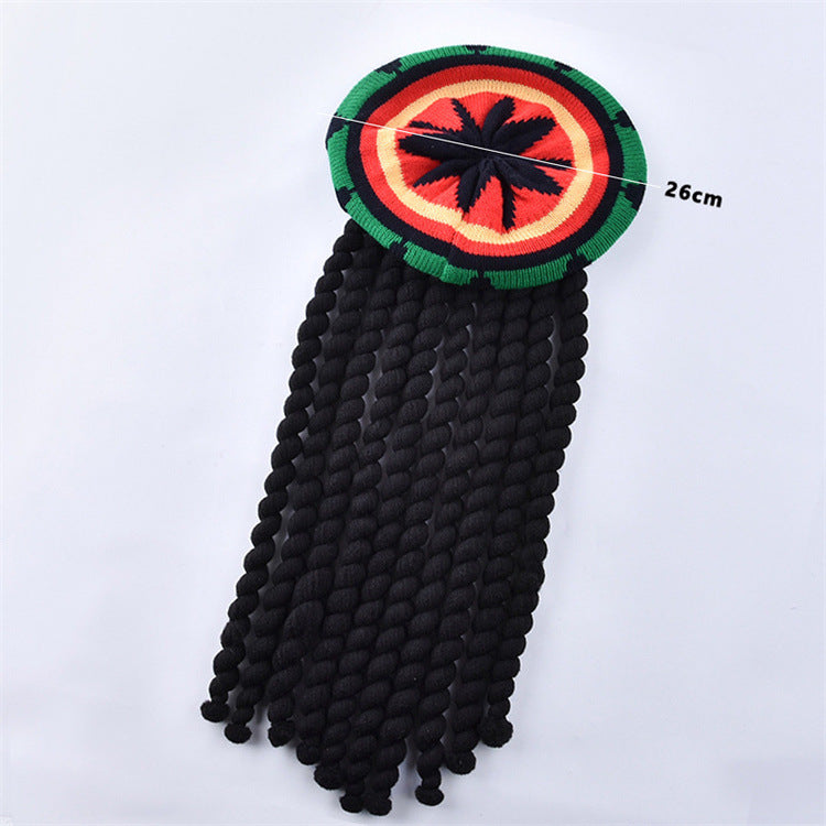 Rastawigbraidedhat Jamaican African polyester dirty braid wig with knitted hat foreign trade hot men