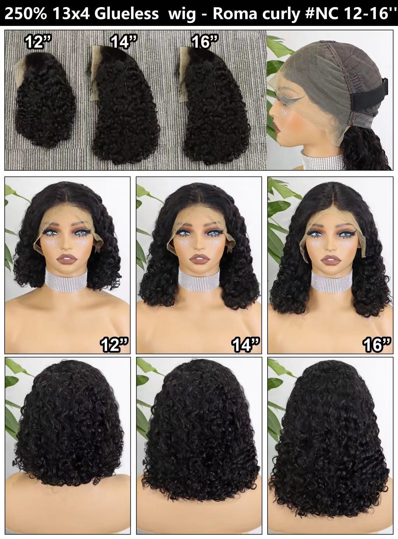 250% 13*4 Glueless Wig-roma Curly 100% human Hair Real Hair Hair