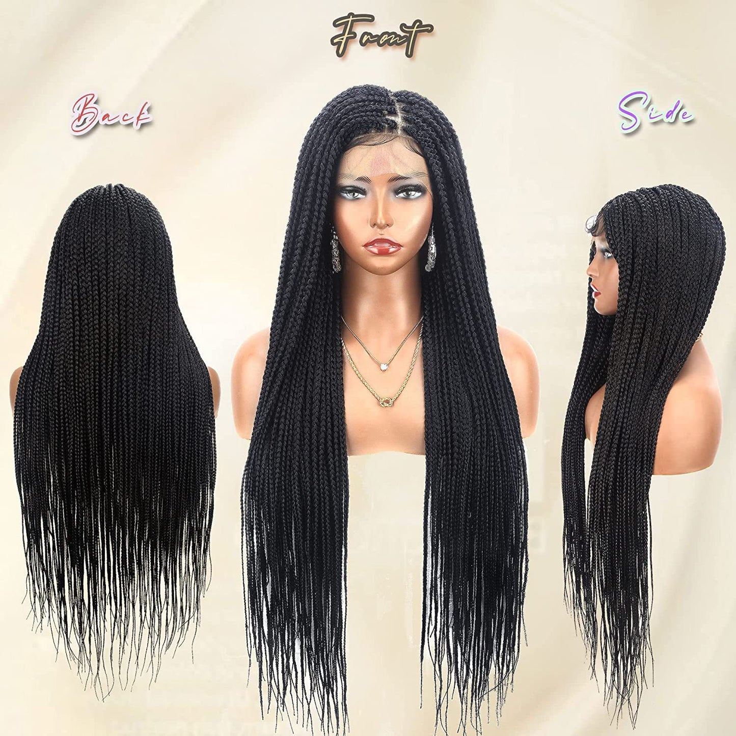 Braid Head Covers Long Straight Hair Hand Hooked Front Lace High Temperature Silk Full Head Covers