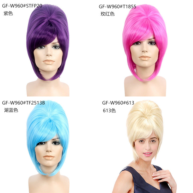 60s Retro Wig 613Blonde Gold 14 Inch Side Bangs Party Carnival Halloween Wig