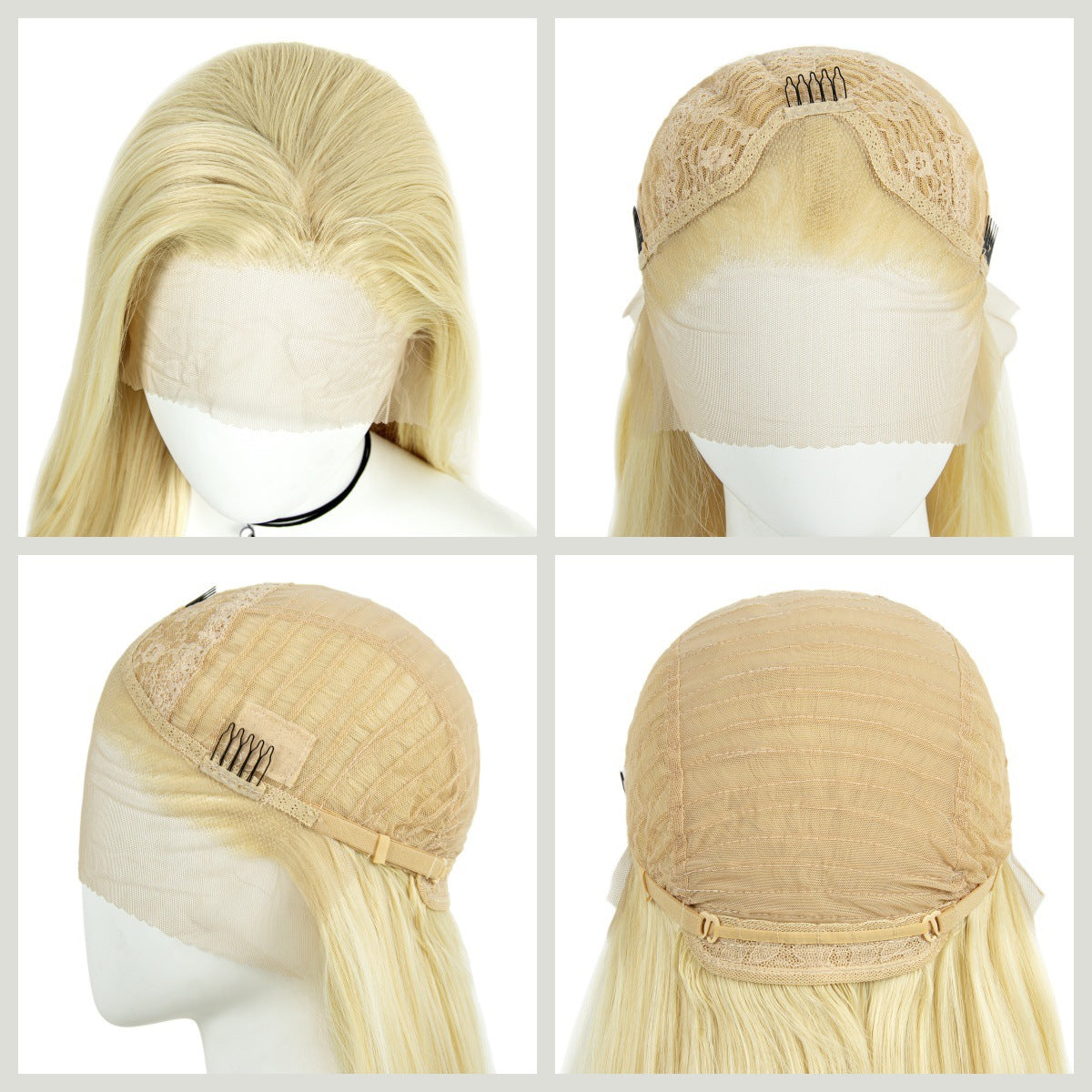Platinum blonde hand-woven high-definition front fiber lace wig cap 13*3 wig for women