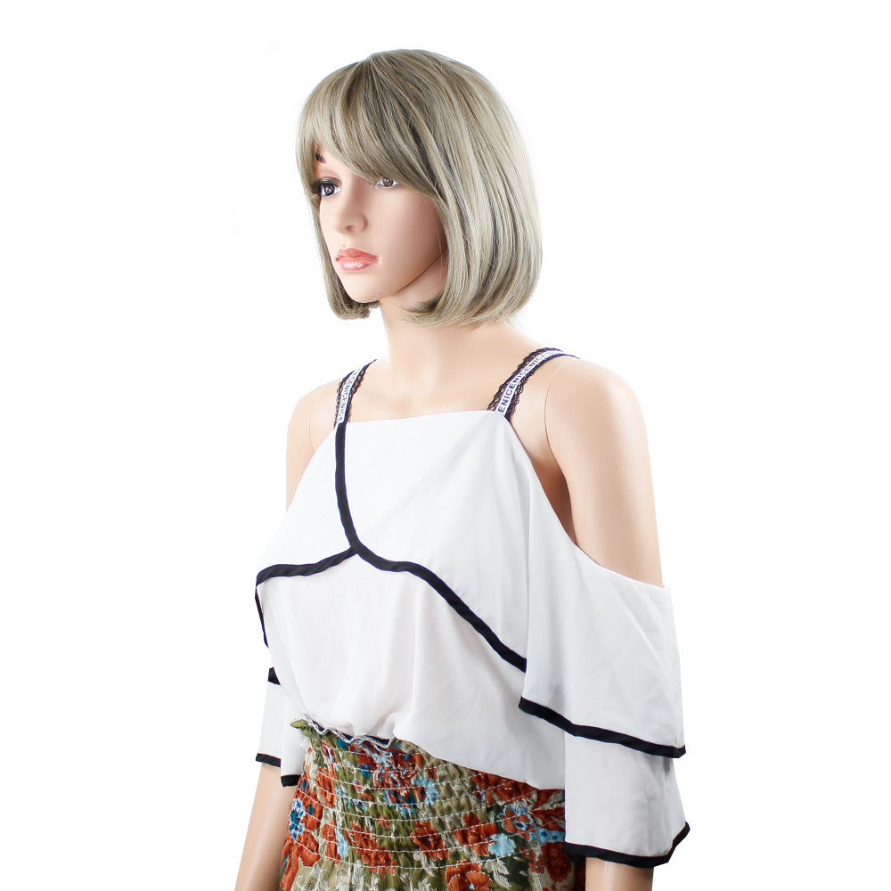 Hot Sale Fashion Short Hair Female Short Straight Hair Net Red Synthetic Hair bob Wig