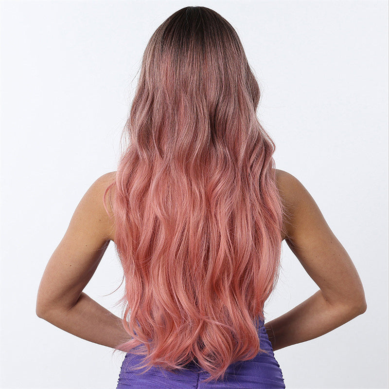 Wig Female Daily Net Red Sweet Head Dyed Black pink Gradient Wigs