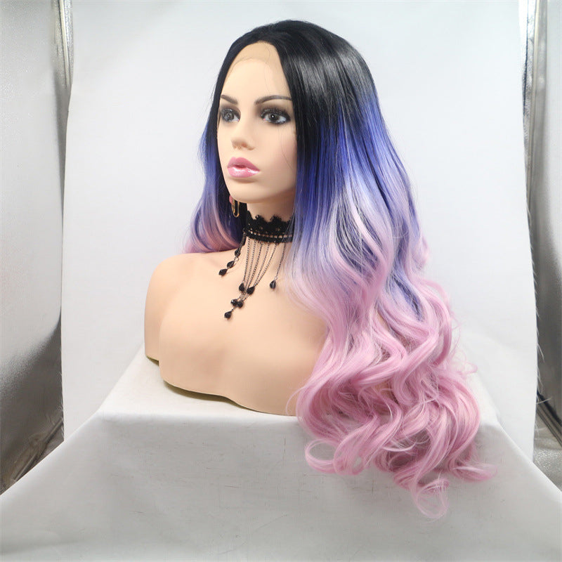 New wig 13*4 hand-crocheted lace wig with invisible powder blue gradient center parting